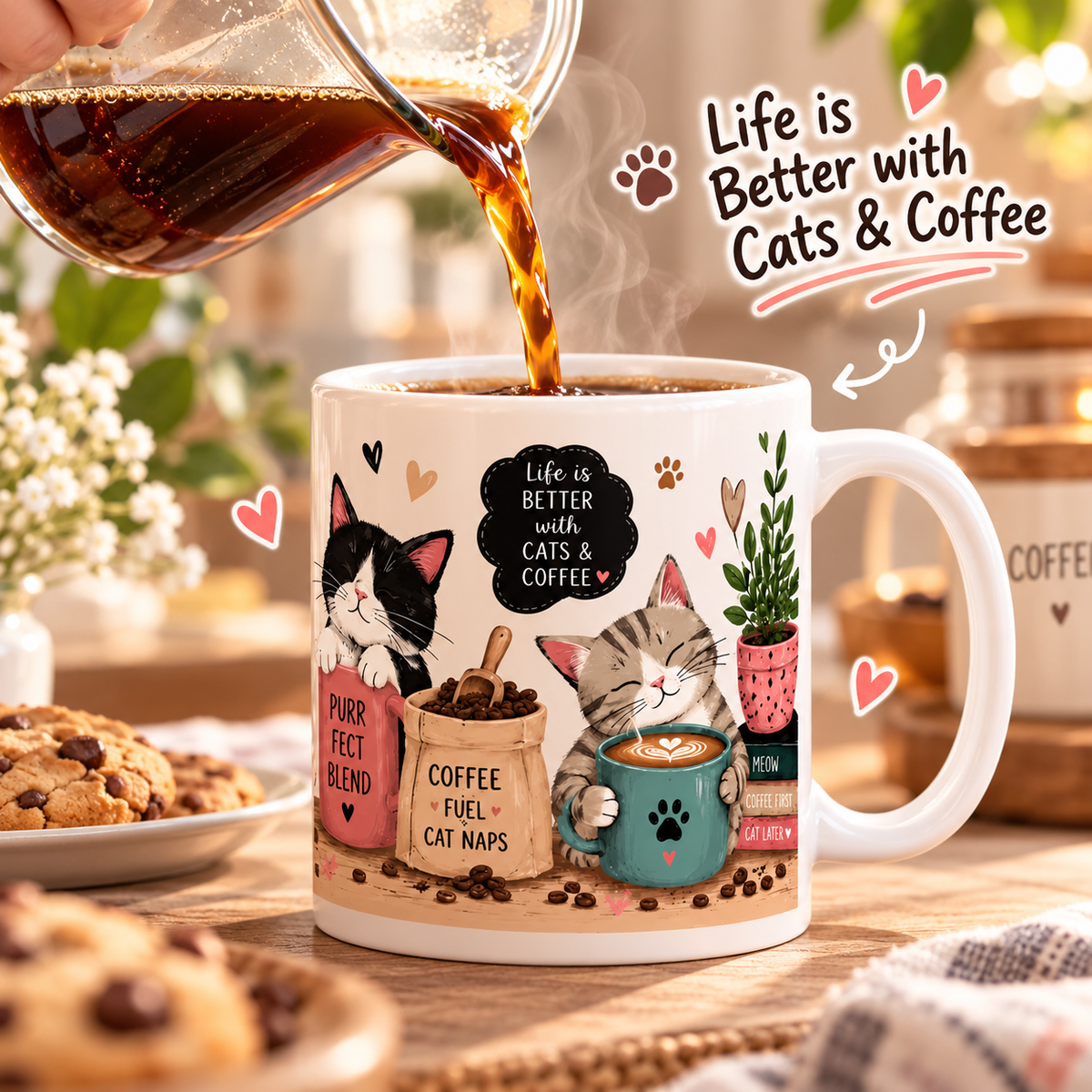 โ๐ฑ Cozy Cat Coffee Mug, Cute Ceramic Cup for Cat Lovers