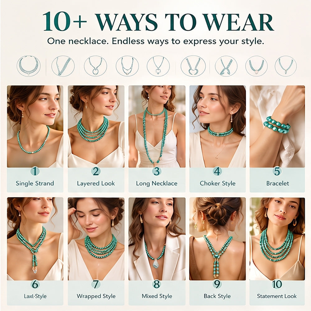 ✨ Turquoise Crystal Necklace – One Necklace, 10 Ways to Wear