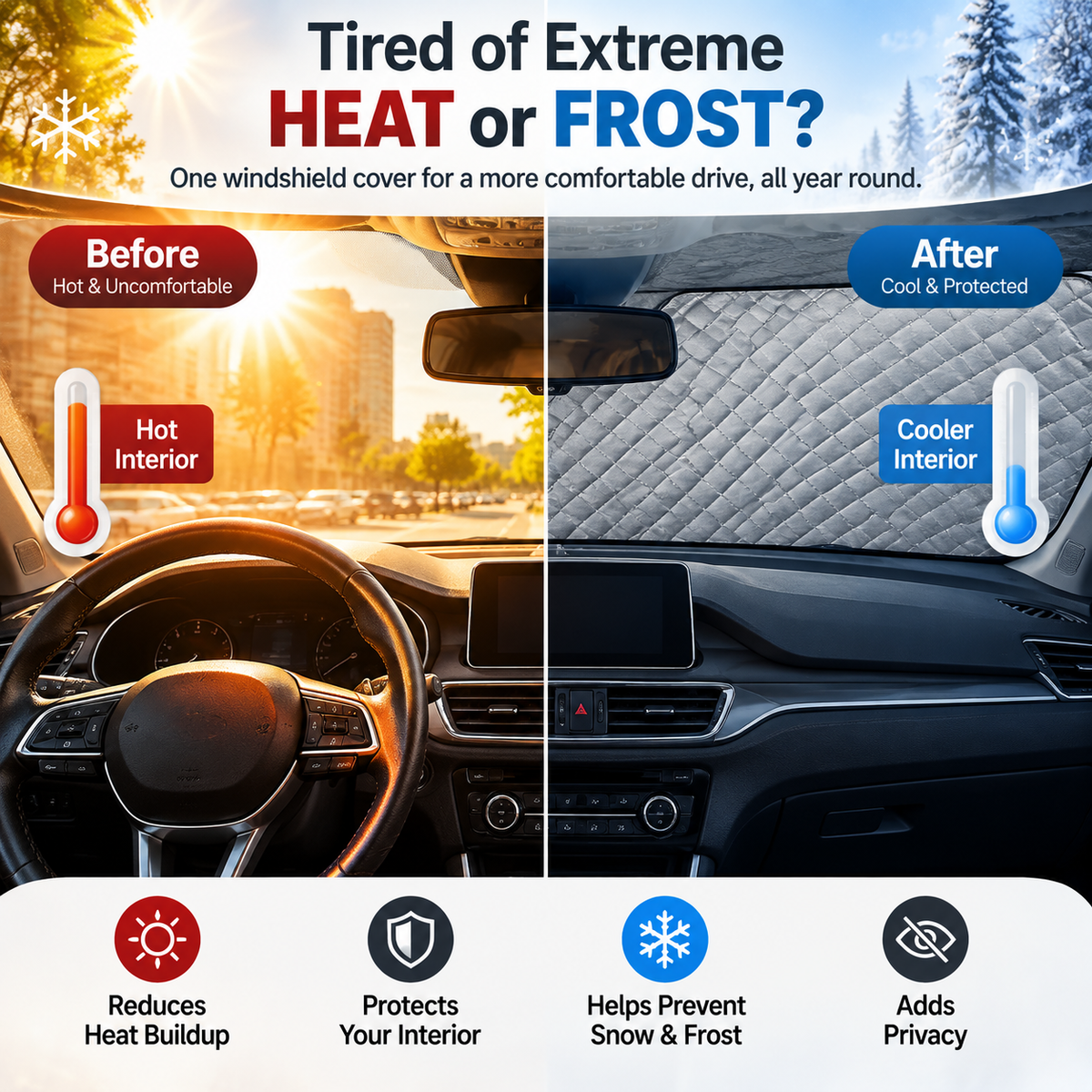 All-Weather Magnetic Windshield Cover – Snow, Frost & Sunshade for Cars, SUVs & Trucks