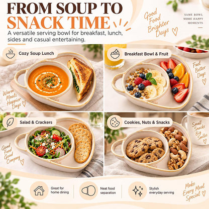 Ceramic Soup & Toasty Bowls with Handles – Rustic Reactive Glaze Design