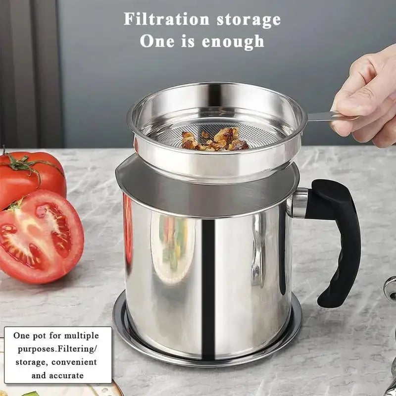 Stainless Steel Cooking Oil & Bacon Grease Container with Strainer