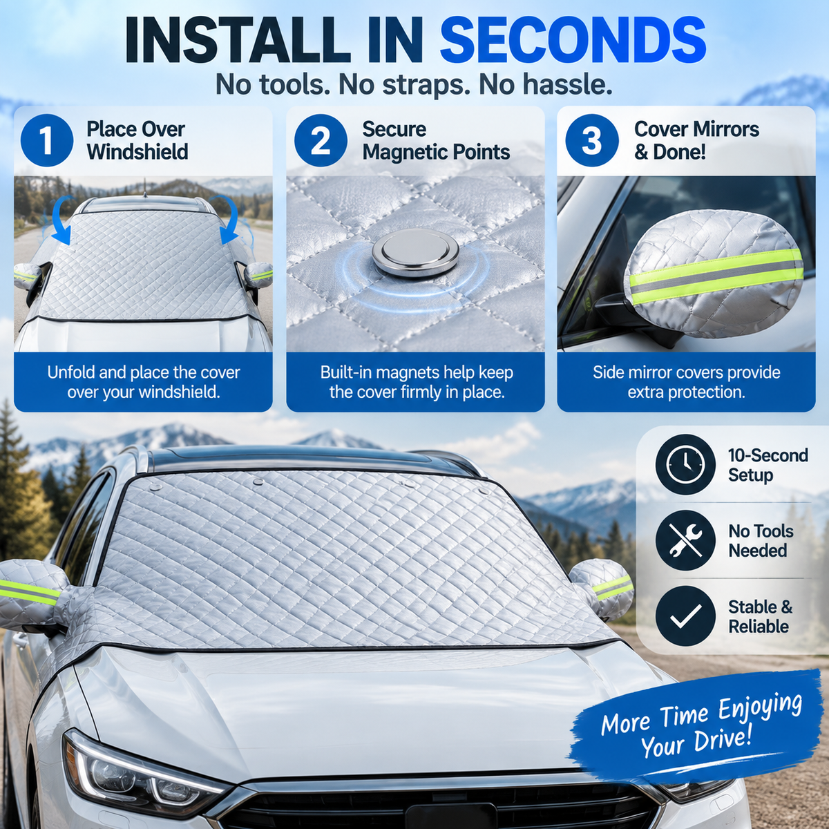 All-Weather Magnetic Windshield Cover – Snow, Frost & Sunshade for Cars, SUVs & Trucks