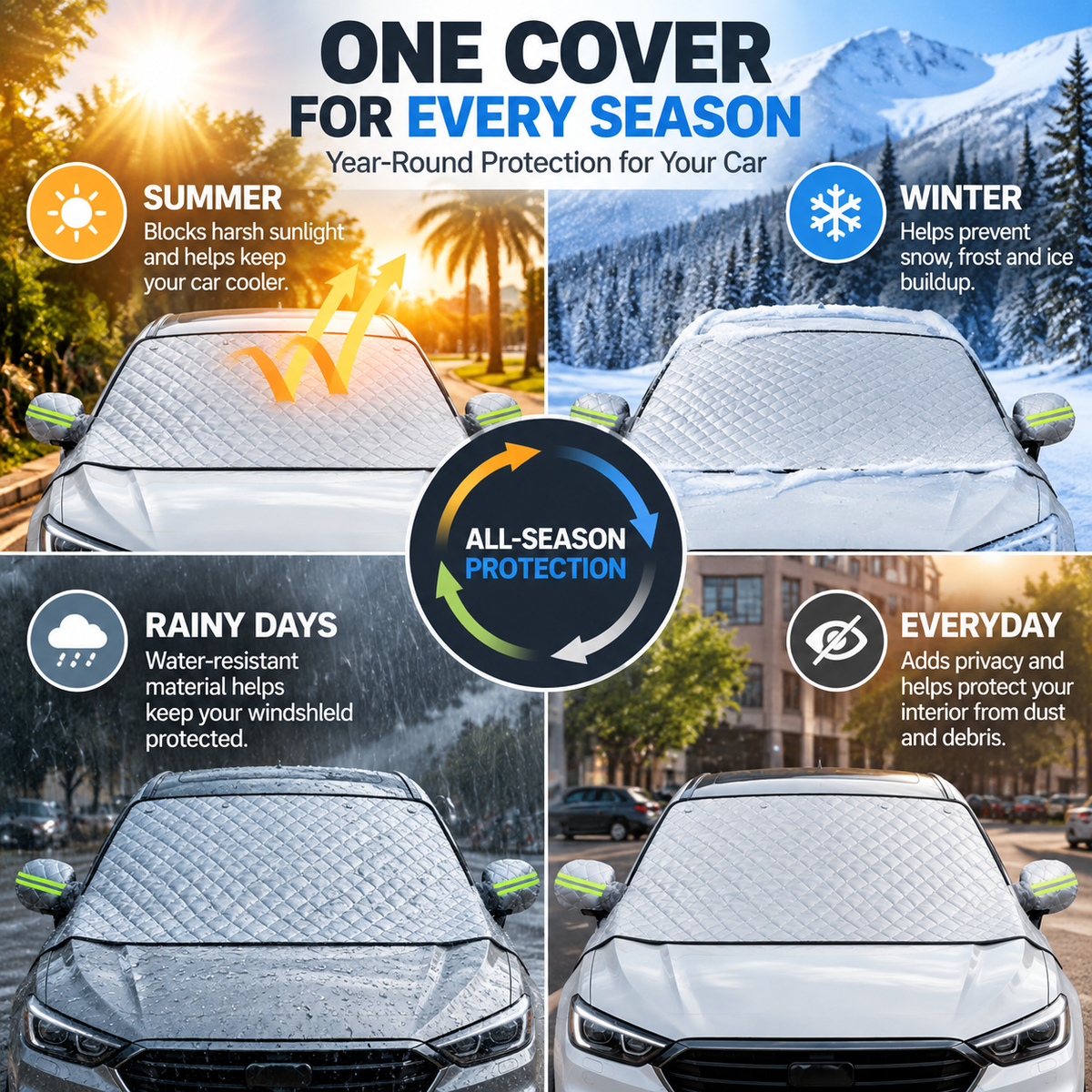 All-Weather Magnetic Windshield Cover – Snow, Frost & Sunshade for Cars, SUVs & Trucks