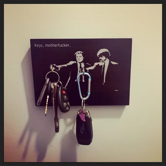 Cinematic "Where Are Your Keys?" Wall Key Holder, Wood Mounted Wall Art