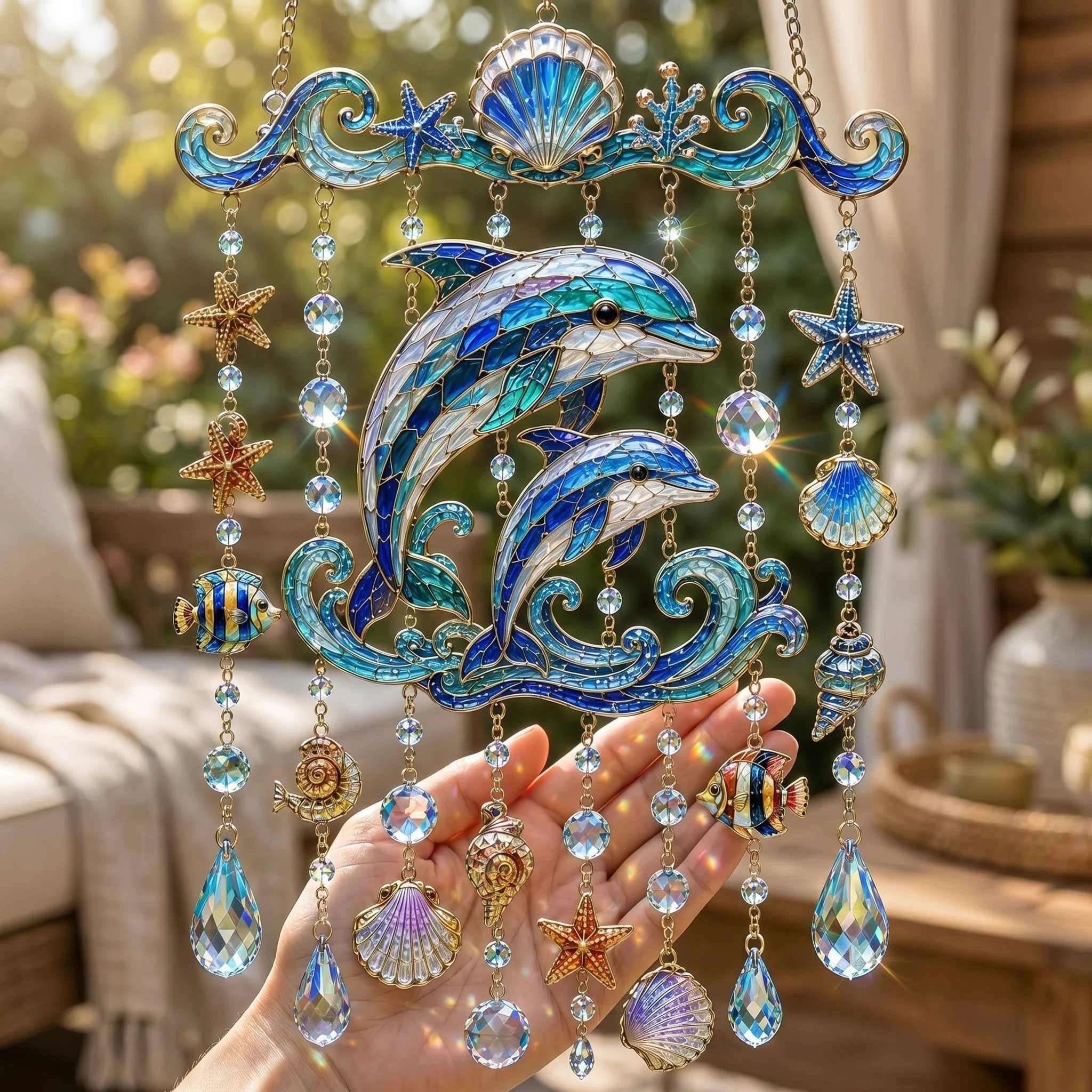 🐋Ocean-Inspired Acrylic Crystal Wind Chime– Bring the Ocean Glow to Your Garden
