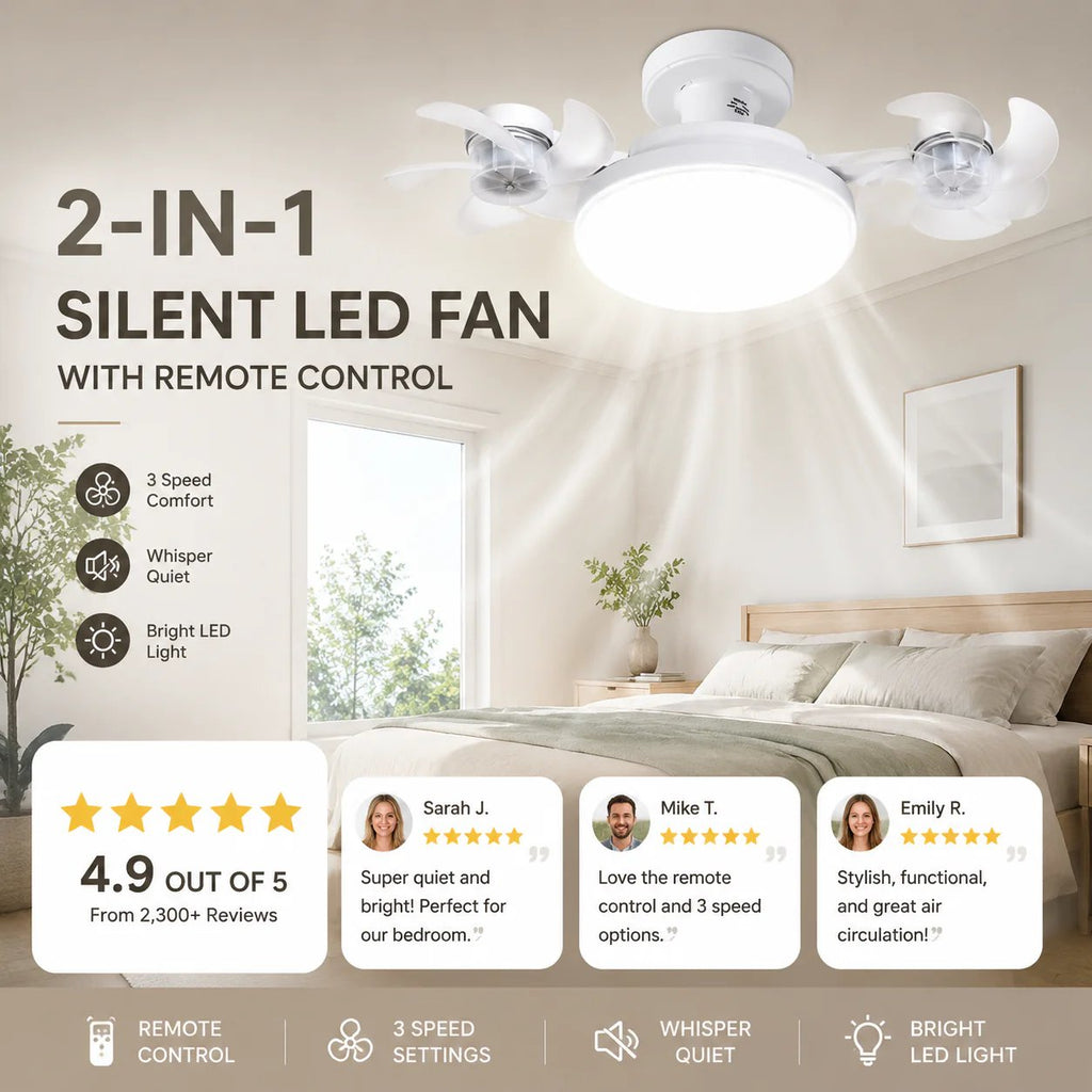 🌀E26/E27 Socket Ceiling Fan Light – 2-in-1 LED Light & Quiet Fan with Remote Control