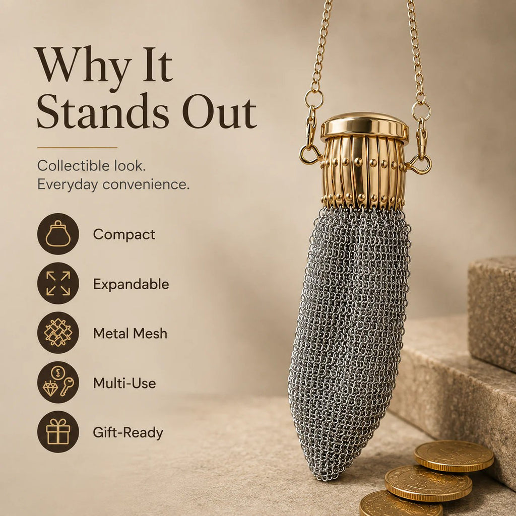 Vintage-Inspired Metal Mesh Coin Purse – Expandable Stainless Steel Pocket Wallet & Collectible Gift