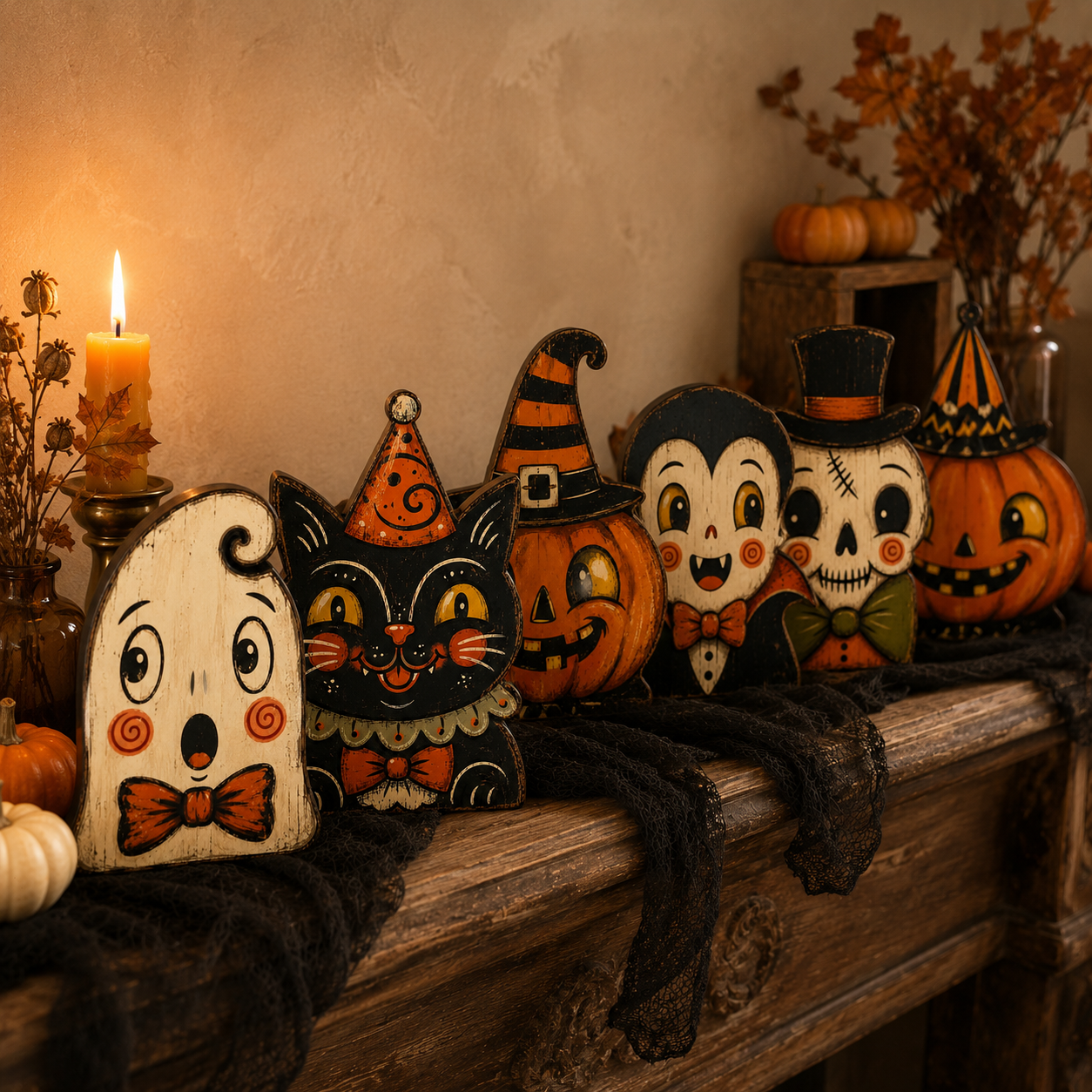 Vintage Halloween Wooden Character Tabletop Decor
