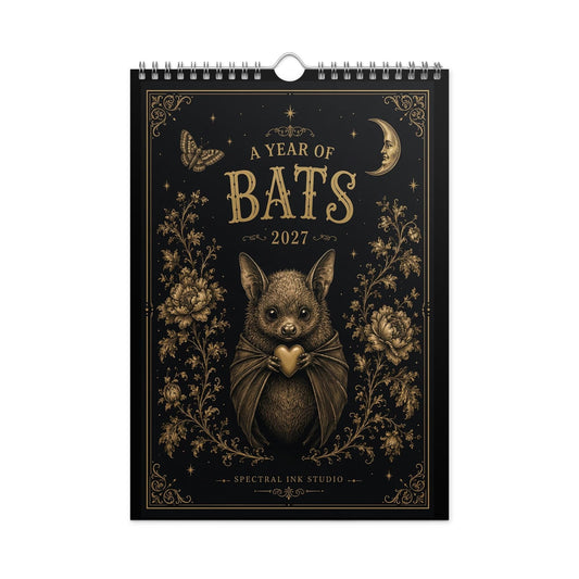 2027 Vintage Victorian Gothic Bat Art Monthly Wall Calendar