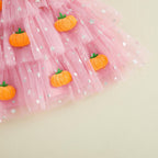 Baby Girls Halloween Pumpkin Ghost Tulle Dress – 3D Stuffed Pumpkin Tiered Princess Dress, Flying Sleeve Toddler Halloween Party Costume (12M–6Y)