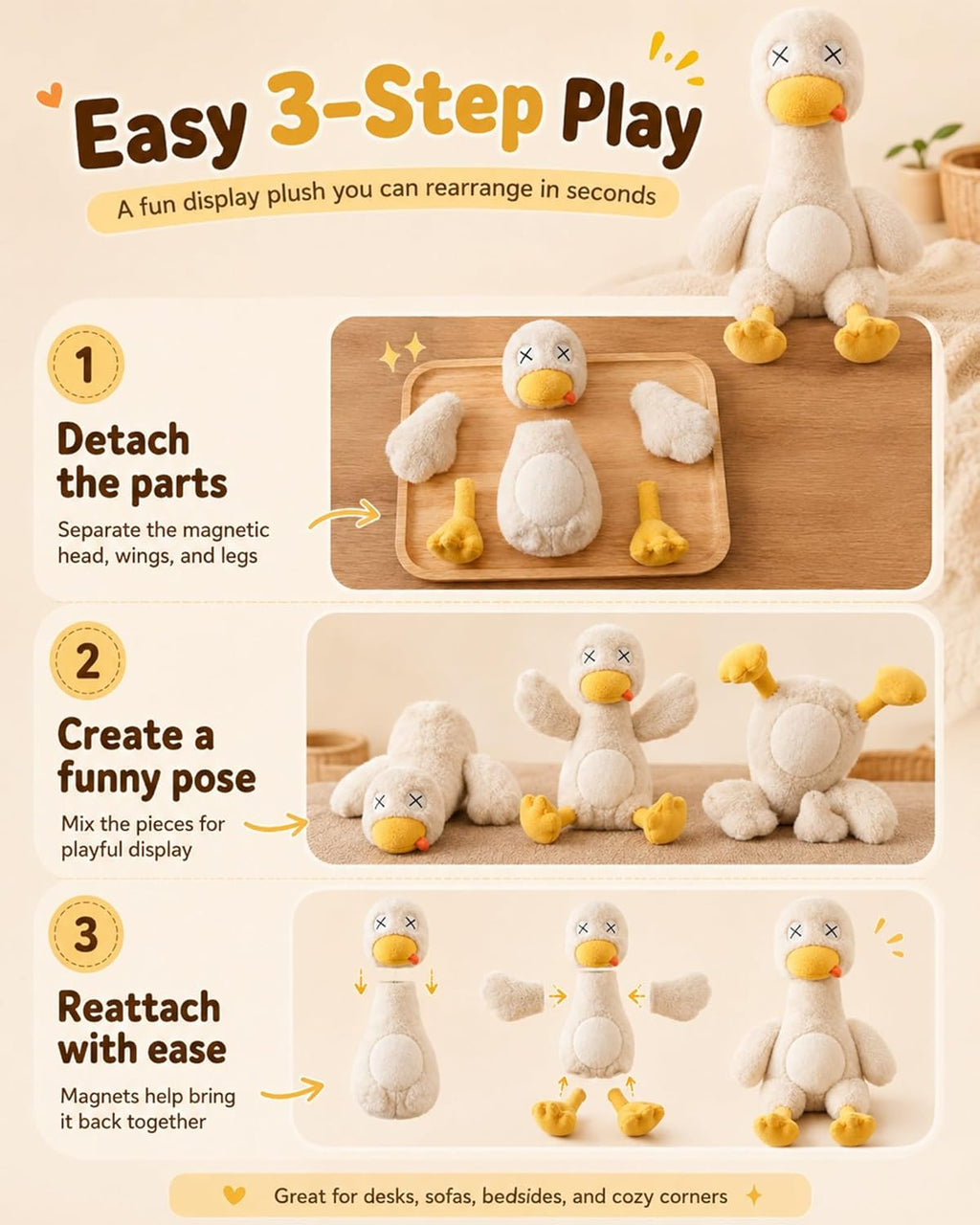 Magnetic Rage Duck, Detachable Duck Plush Toy with a Plush Knife
