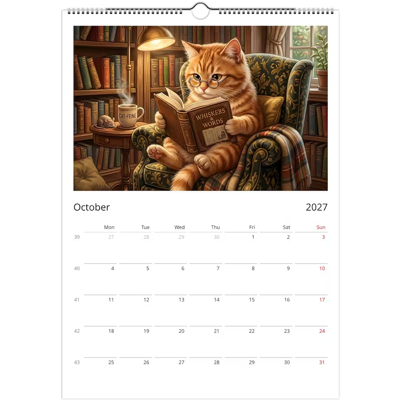 Orange Cat Calendar 2027 - Daily Activities