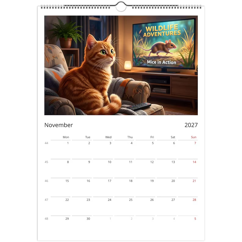 Orange Cat Calendar 2027 - Daily Activities