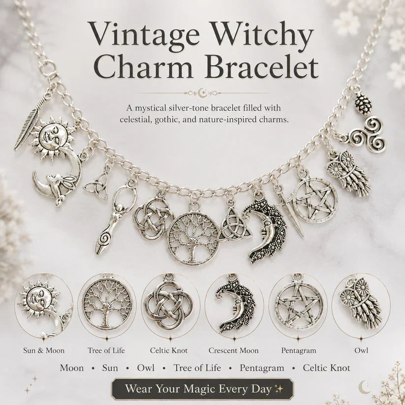 Vintage Witchy Charm Bracelet for Women – Celestial Gothic Boho Jewelry