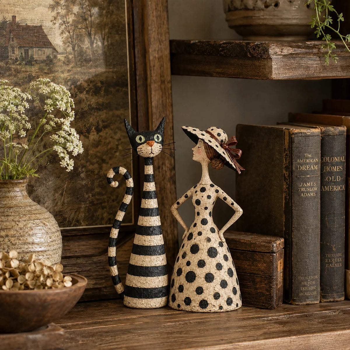 🐈‍⬛💃 Vintage Cat & Lady Sculptures
