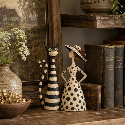 🐈‍⬛💃 Vintage Cat & Lady Sculptures