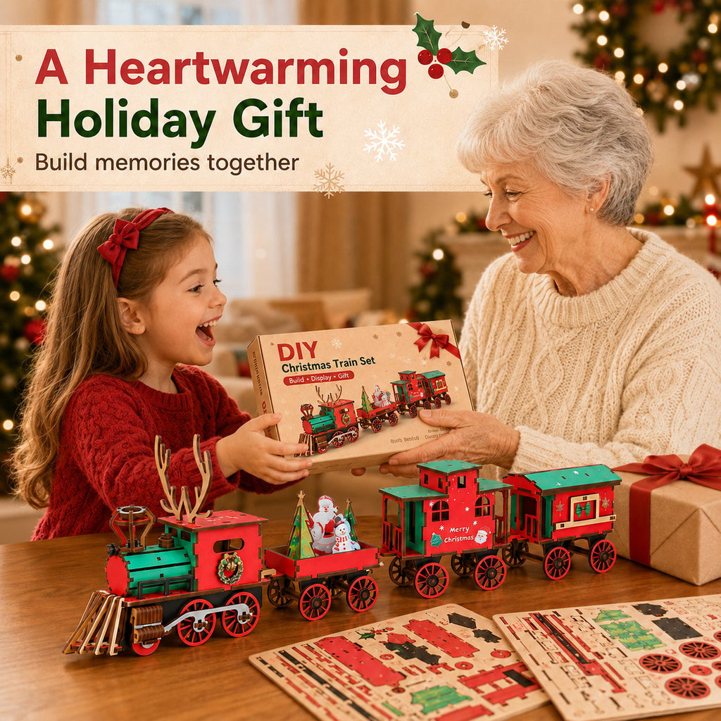 🎄DIY Christmas Wooden Train Set 3D Assembly Puzzle Kit