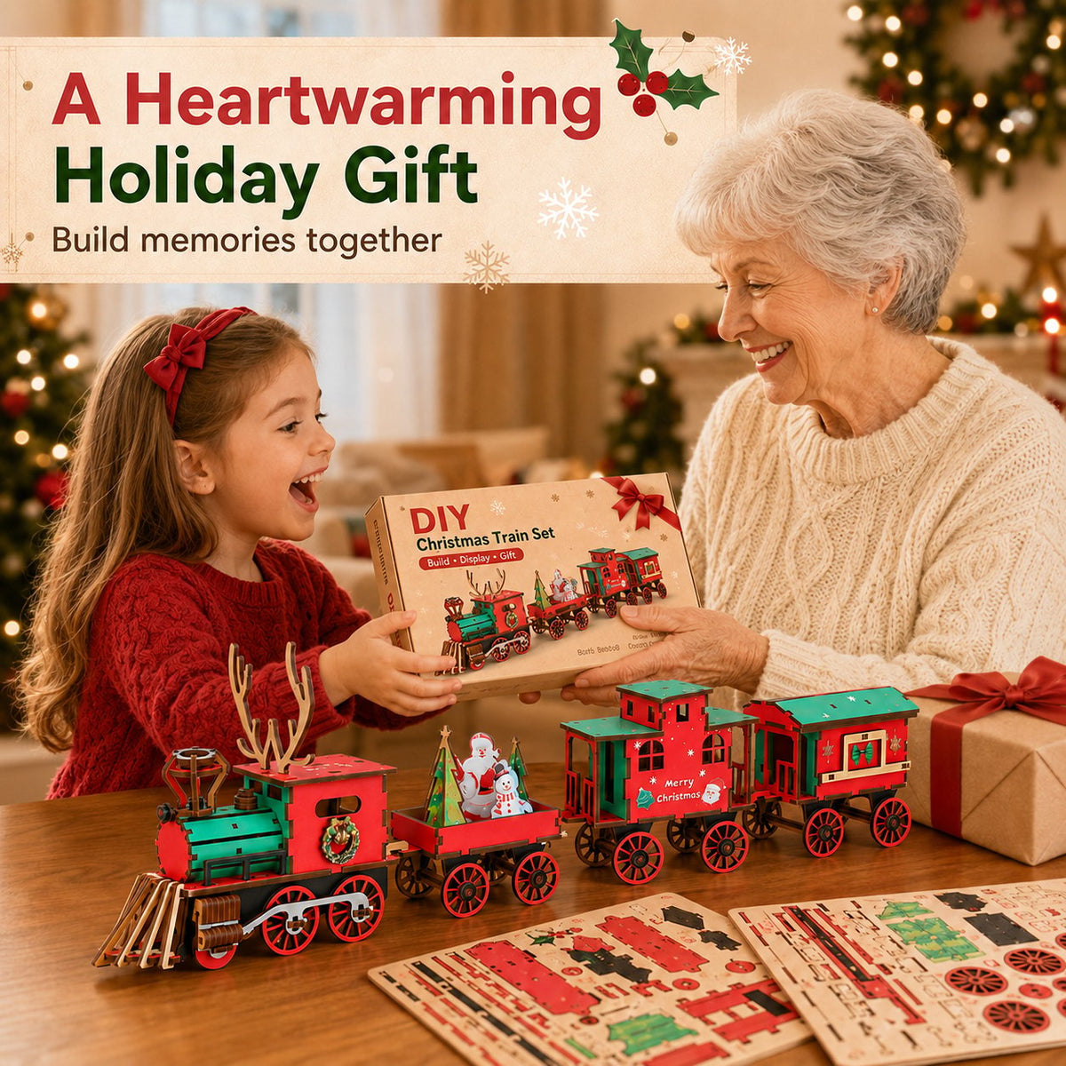 🎄DIY Christmas Wooden Train Set 3D Assembly Puzzle Kit
