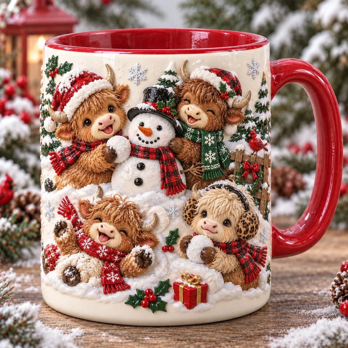 🐮 3D Illusion Adorable Baby Highland Cows Christmas Mug