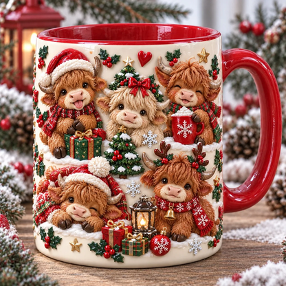 🐮 3D Illusion Adorable Baby Highland Cows Christmas Mug
