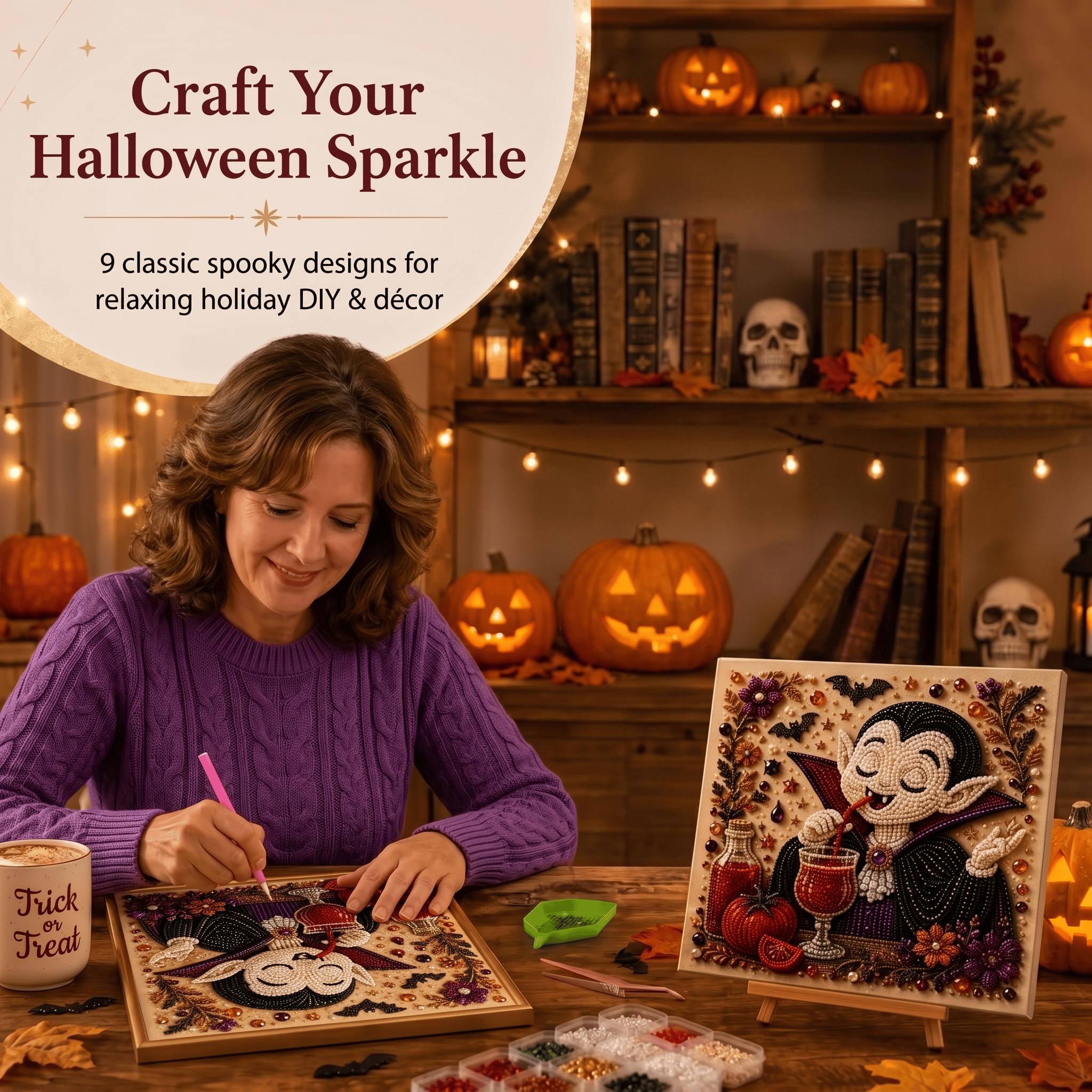 👻Premium 3D Pearl Absurd Halloween Wall Art Kit | Luxury Flocked Canvas with Scratch-Resistant Non-Fading Pearl Beads DIY Funny Spooky Decor 🕷️✨