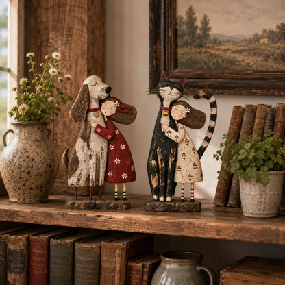 💕 Girl & Her Best Friend Folk Art Figurine