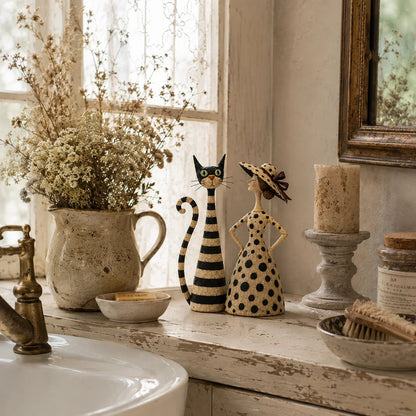 🐈‍⬛💃 Vintage Cat & Lady Sculptures