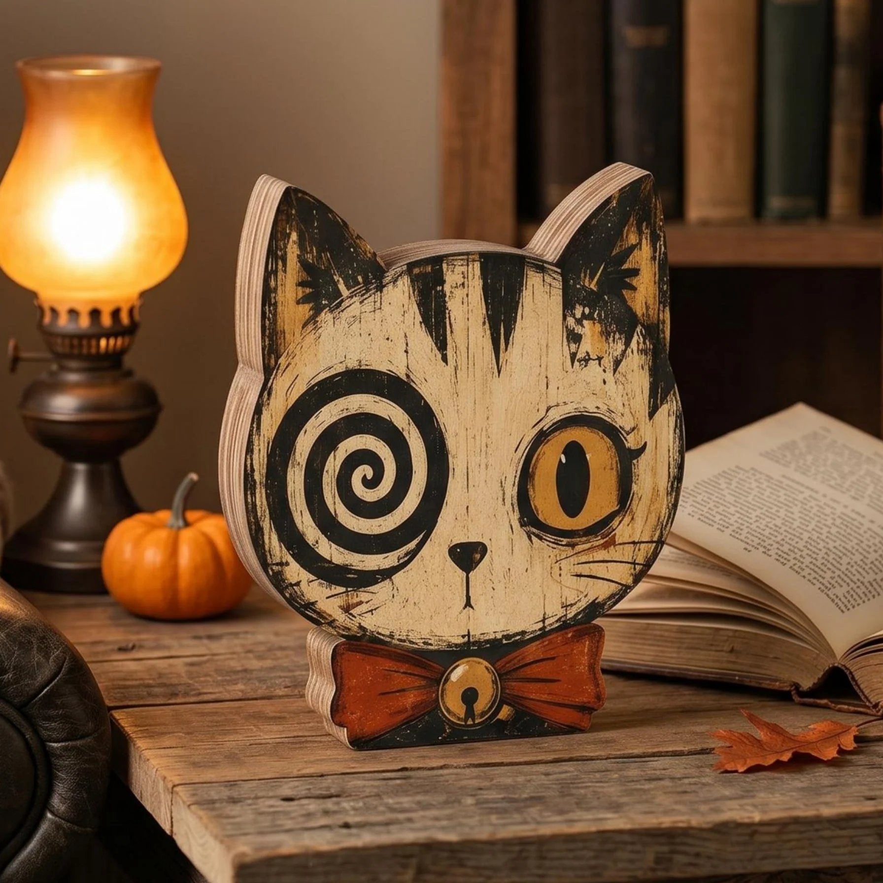 Vintage Halloween Decor - Halloween Cat Wooden Block for Cat Lovers