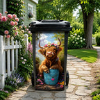 🐮 Highland Cow Floral Trash Can Sticker