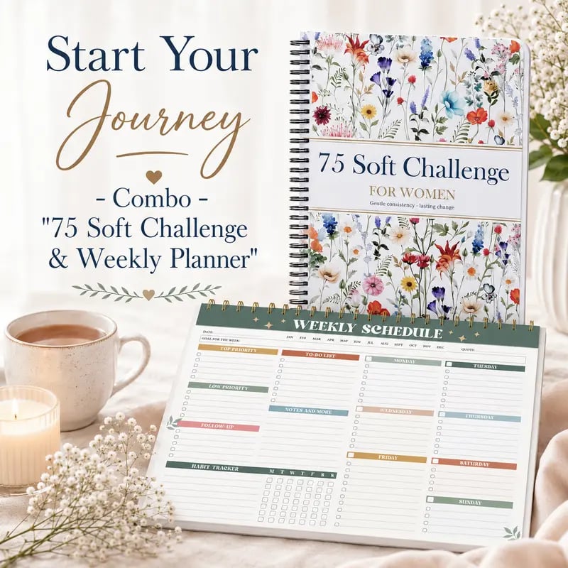 📗75 Soft Challenge Journal For Women | The Gentle Habit Tracker That Helps You Finish What You Start