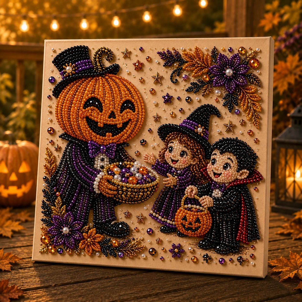 👻Premium 3D Pearl Absurd Halloween Wall Art Kit | Luxury Flocked Canvas with Scratch-Resistant Non-Fading Pearl Beads DIY Funny Spooky Decor 🕷️✨