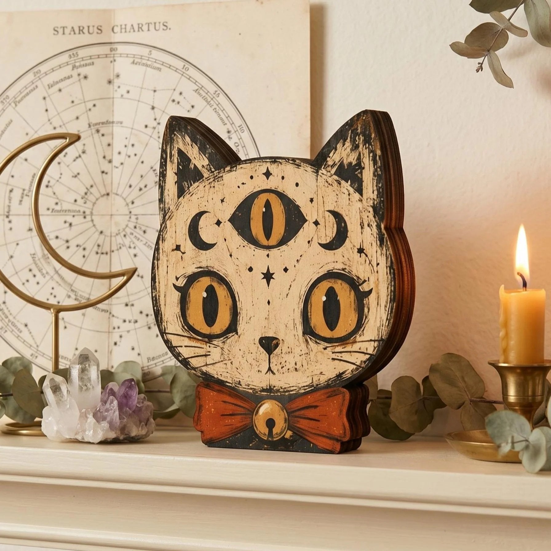 Vintage Halloween Decor - Halloween Cat Wooden Block for Cat Lovers