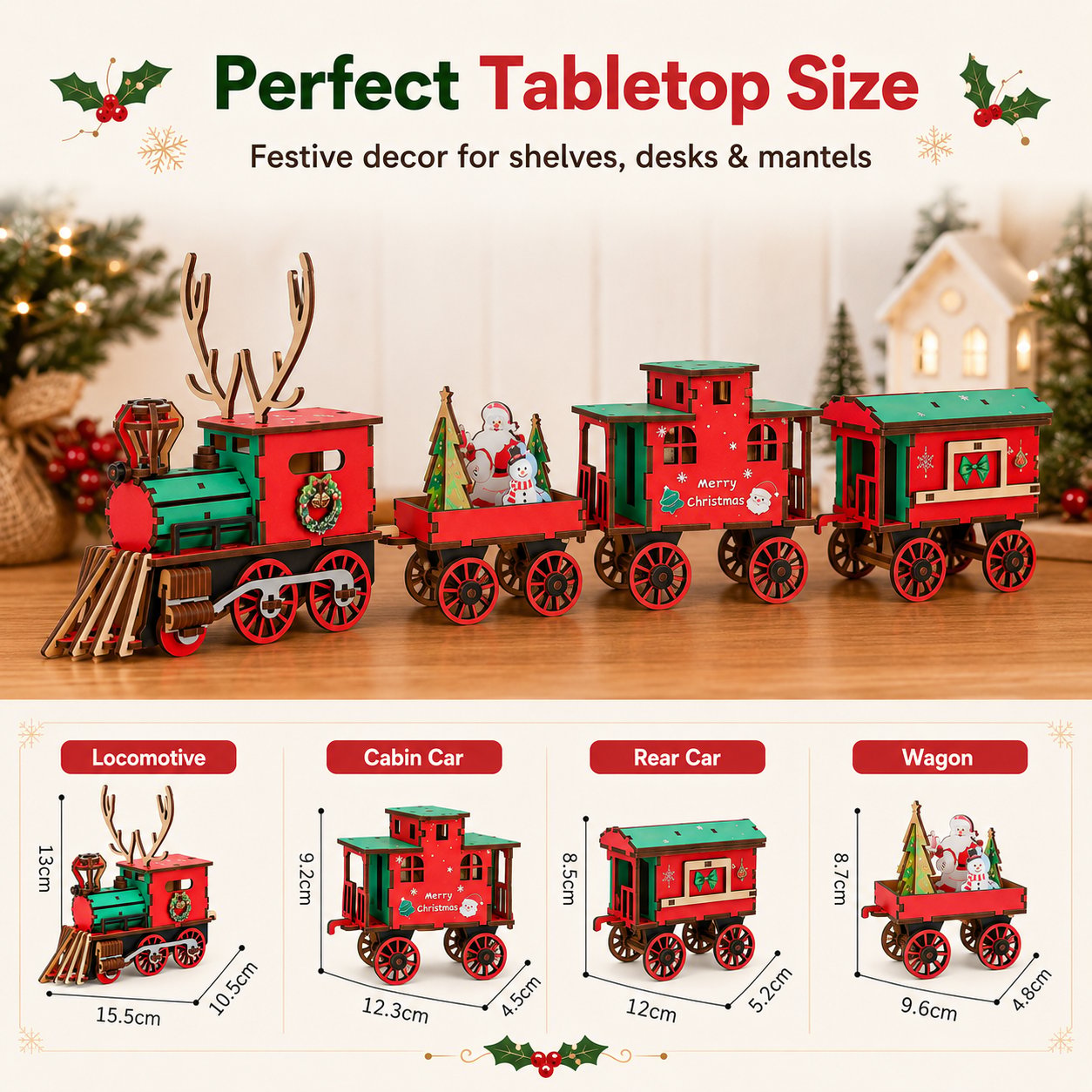🎄DIY Christmas Wooden Train Set 3D Assembly Puzzle Kit