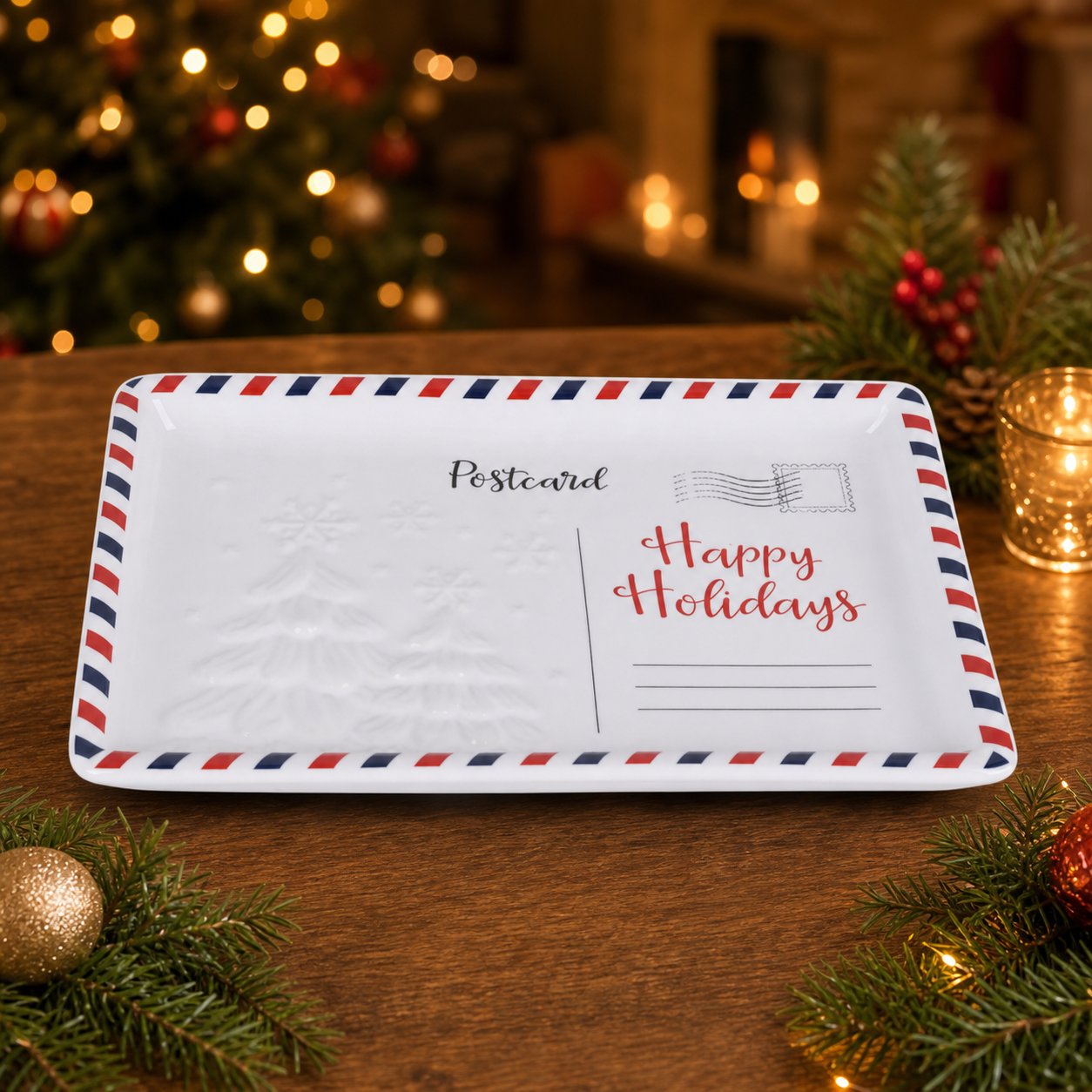 🎄Vintage Christmas Postcard Platter | Write Custom Holiday Messages, Serve Cookies & Festive Treats🎅🍪