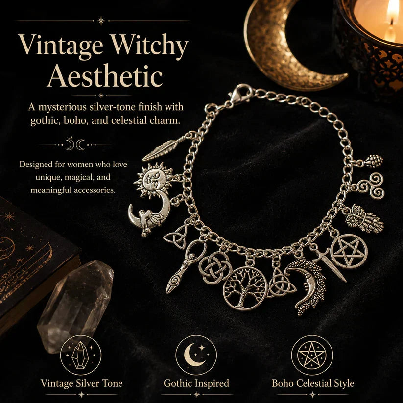 Vintage Witchy Charm Bracelet for Women – Celestial Gothic Boho Jewelry