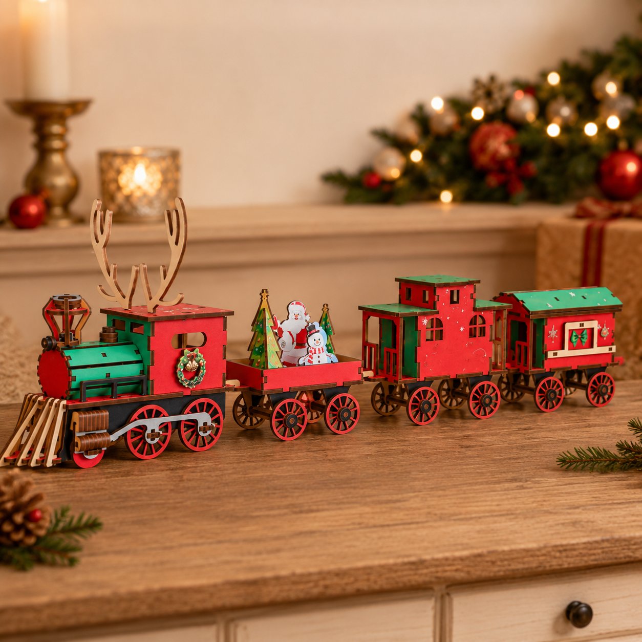 🎄DIY Christmas Wooden Train Set 3D Assembly Puzzle Kit