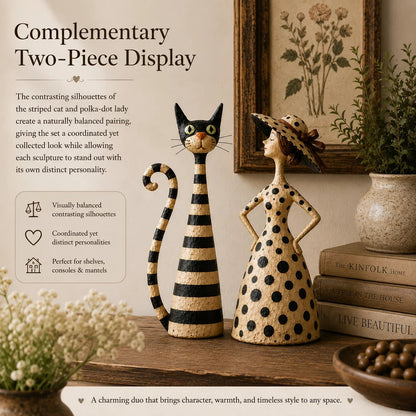 🐈‍⬛💃 Vintage Cat & Lady Sculptures