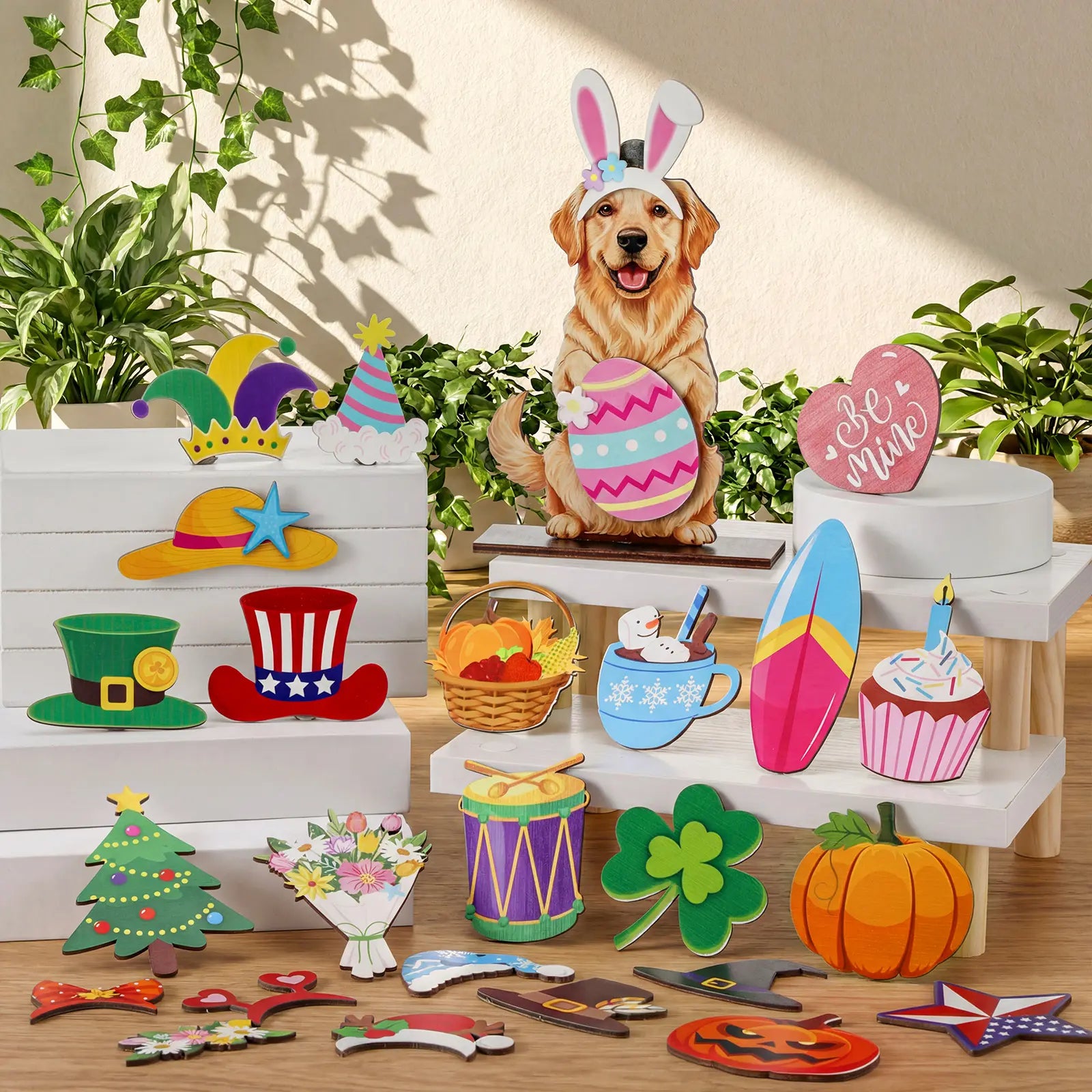 🐾 Interchangeable Seasonal Animal Wooden Decor Set
