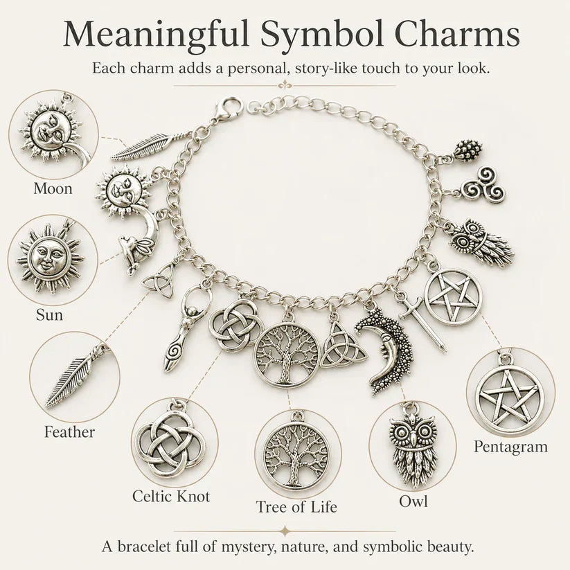 Vintage Witchy Charm Bracelet for Women – Celestial Gothic Boho Jewelry