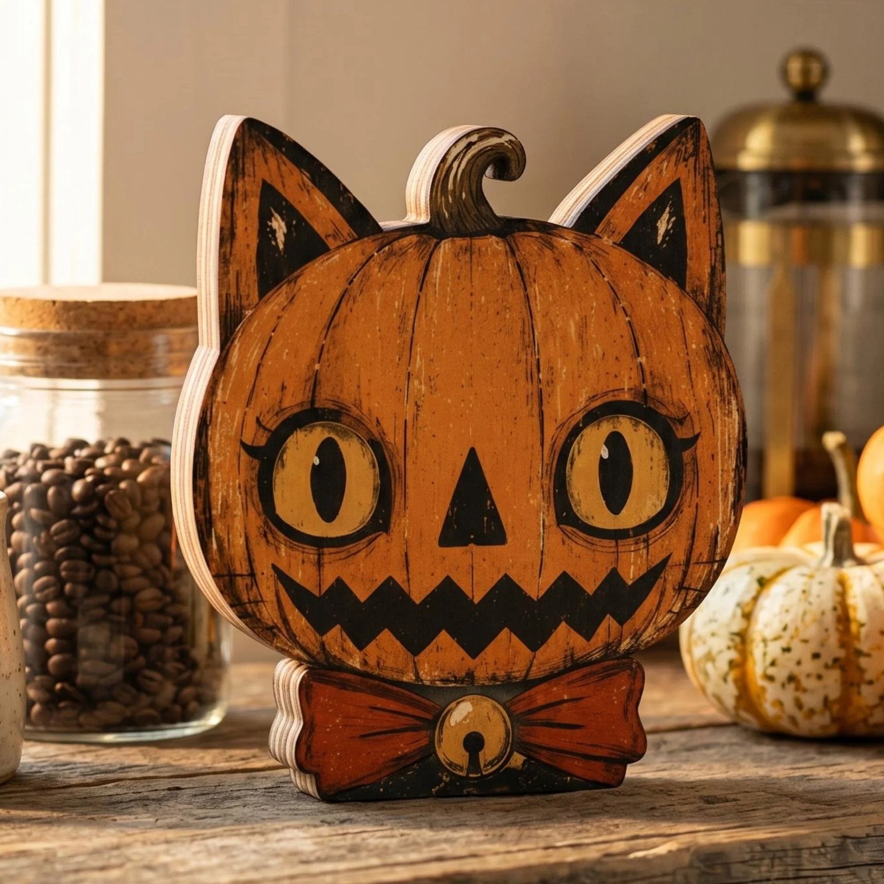 Vintage Halloween Decor - Halloween Cat Wooden Block for Cat Lovers