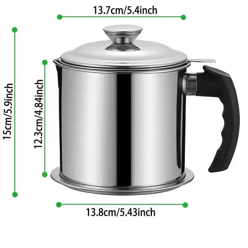 Stainless Steel Cooking Oil & Bacon Grease Container with Strainer