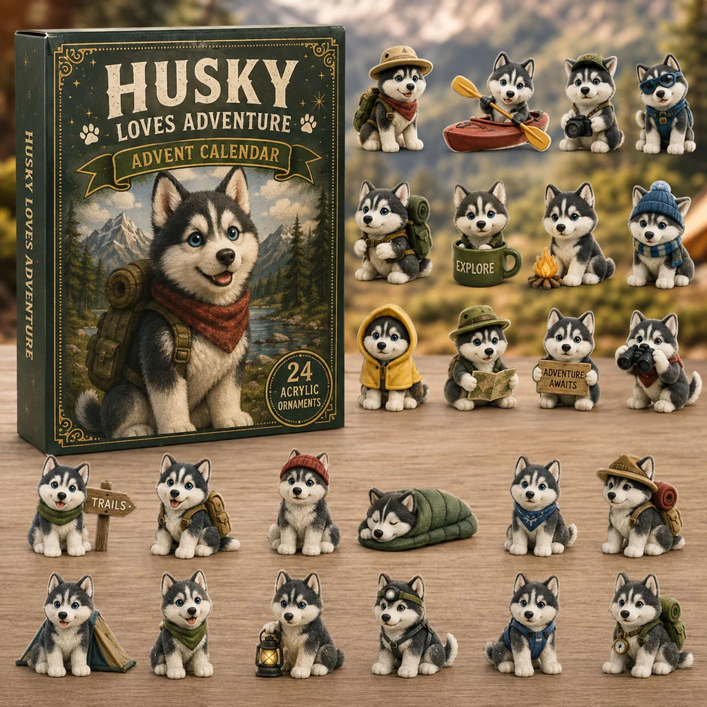 Cute Husky Advent Calendar 2026 - 24-Day Festive Countdown, Acrylic Charms Blind Box - Gift For Dog Lovers