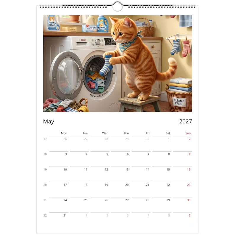 Orange Cat Calendar 2027 - Daily Activities