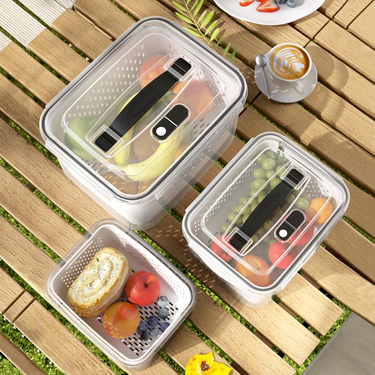 Fruit Storage Containers for Fridge with Removable Colander