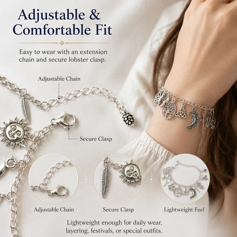 Vintage Witchy Charm Bracelet for Women – Celestial Gothic Boho Jewelry