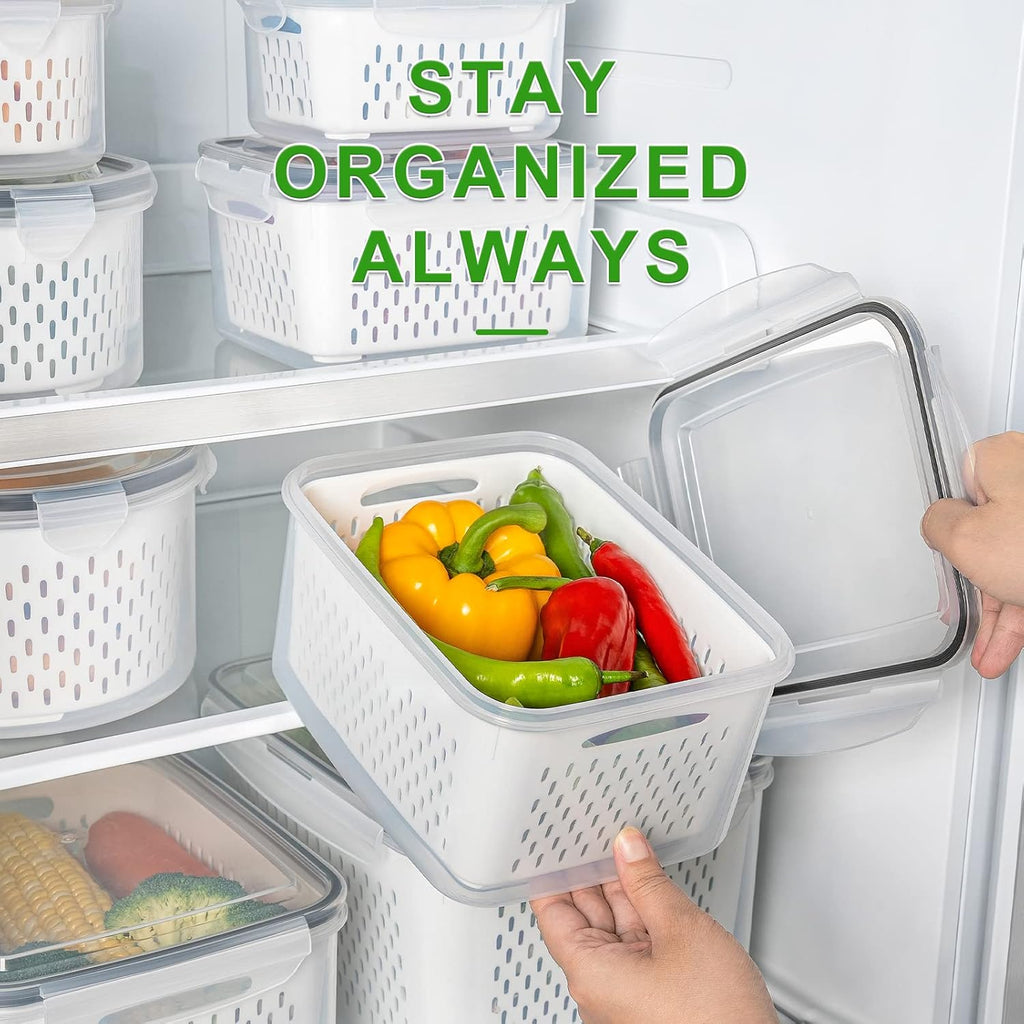 Fruit Storage Containers for Fridge with Removable Colander