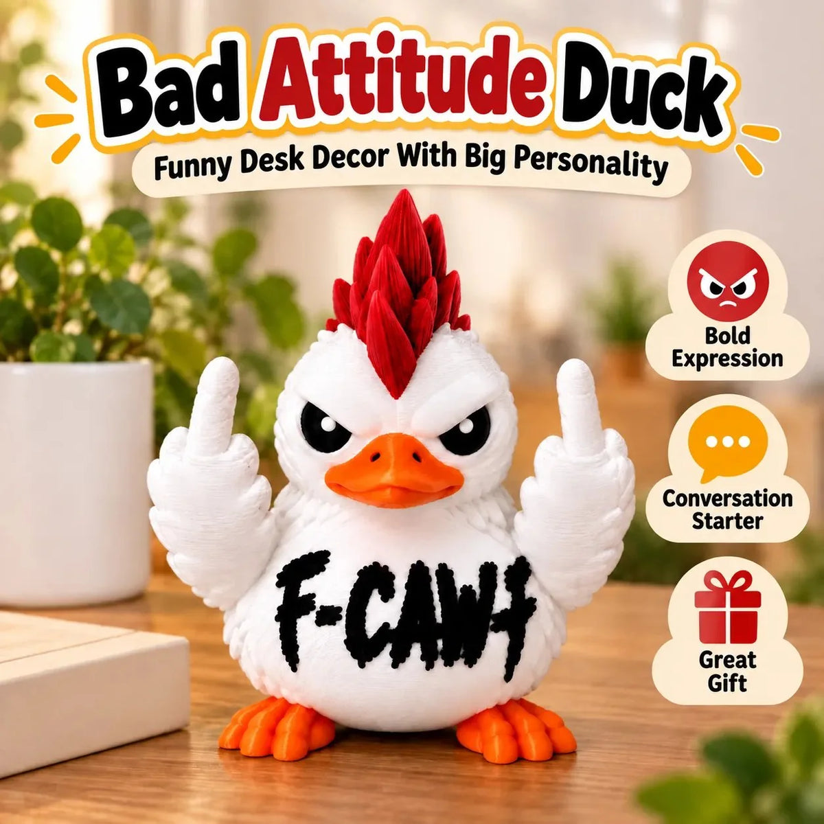 Funny Attitude Desk Buddies – Bad Attitude Duck & Grumpy Raven