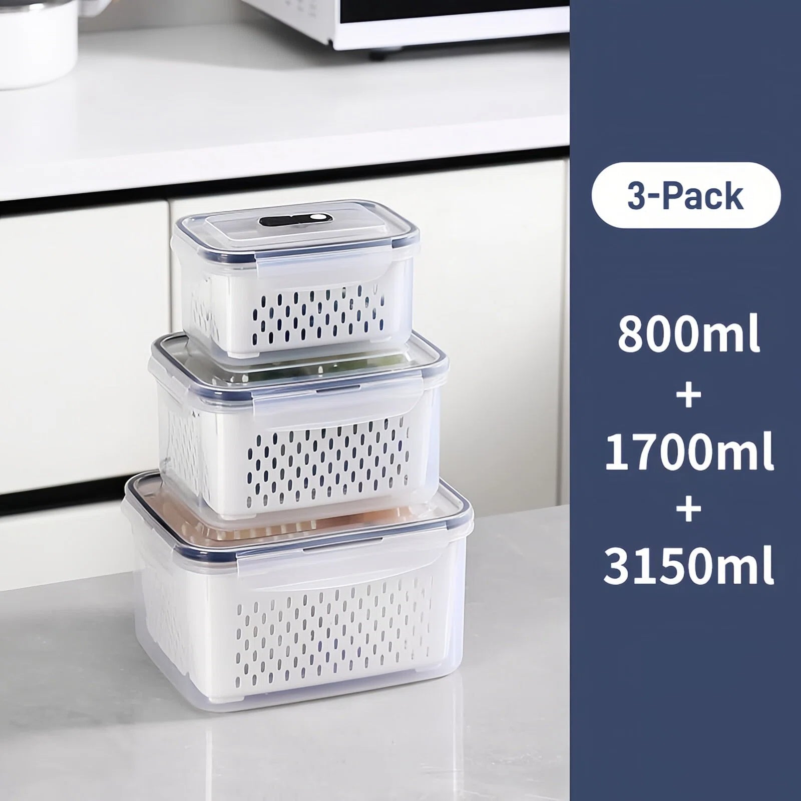 Fruit Storage Containers for Fridge with Removable Colander