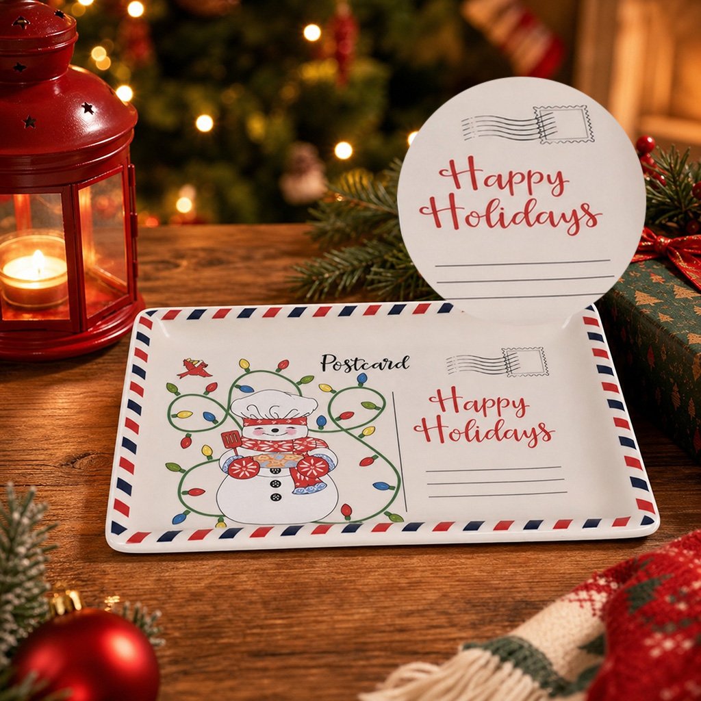 🎄Vintage Christmas Postcard Platter | Write Custom Holiday Messages, Serve Cookies & Festive Treats🎅🍪