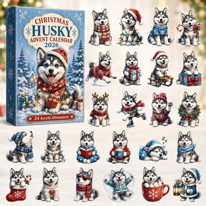 Husky Winter Adventure Advent Calendar 2026 - 24-Day Festive Countdown, Acrylic Charms Blind Box - Gift For Dog Lovers